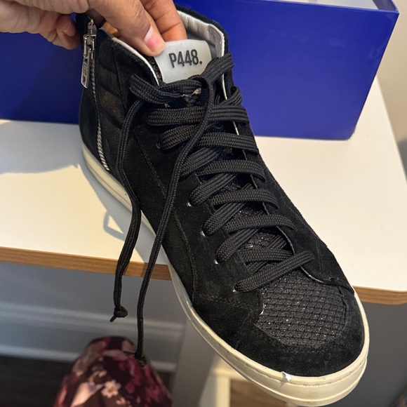 NIB P448 Black and black and shimmery High-Top Sneakers size 39 - Picture 2 of 11